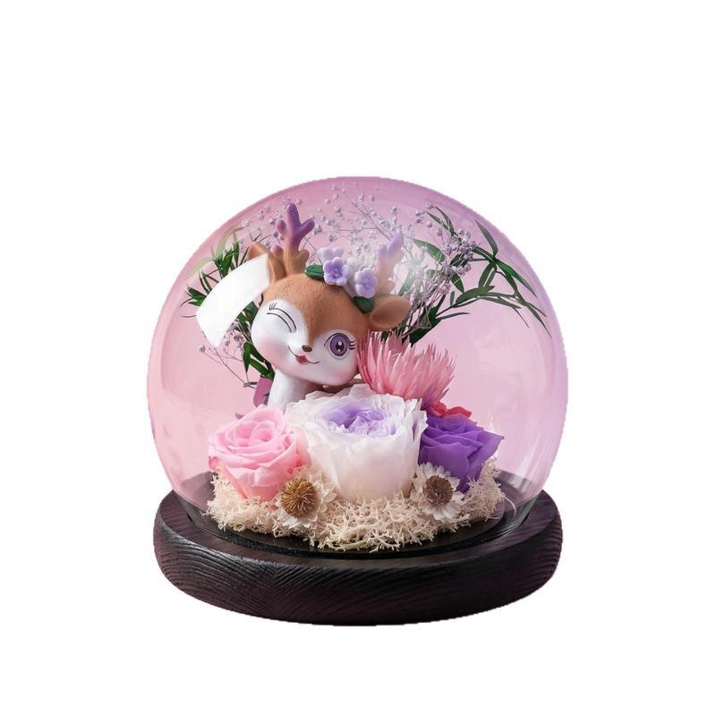 プリザーブドフラワー トナカイ クリスマス 新品 プリザーブドフラワー プリザーブドフラワー ガラスドーム 永遠の花 トナカイとバラ