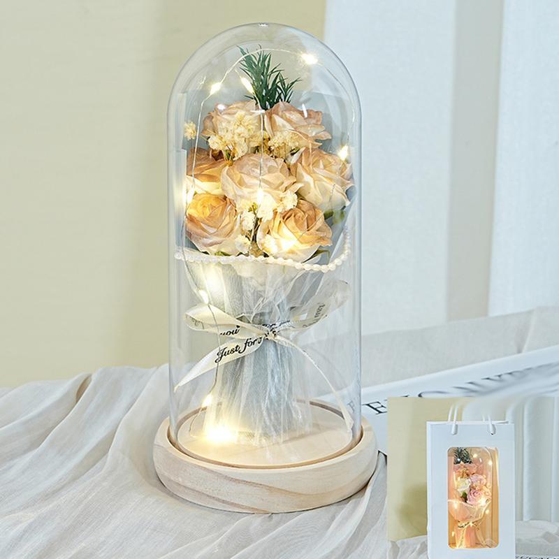 ガラスドーム 枯れない花 プリザーブドフラワー プレゼント 七輪 花束