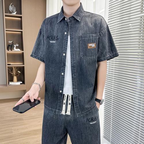 デニム セットアップ メンズ 上下セット 半袖 シャツ ハーフパンツ