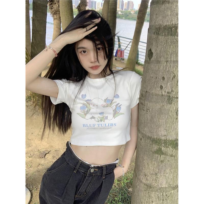 Tシャツ レディース 半袖 ショート丈 へそ出し クロップド丈 スリム
