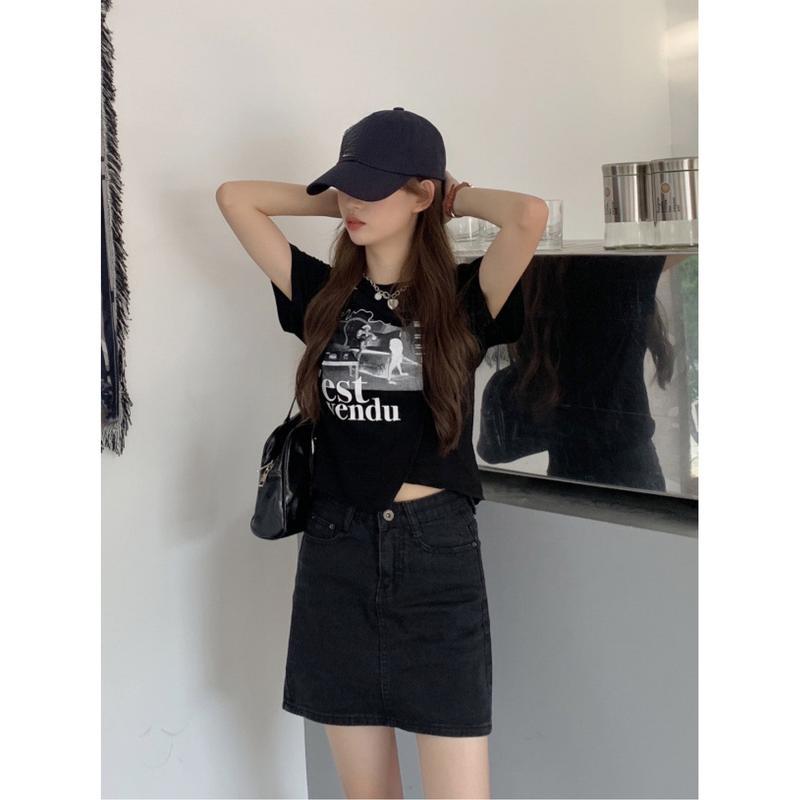 Tシャツ レディース 半袖 クロップド丈 韓国ファッション グラフィック