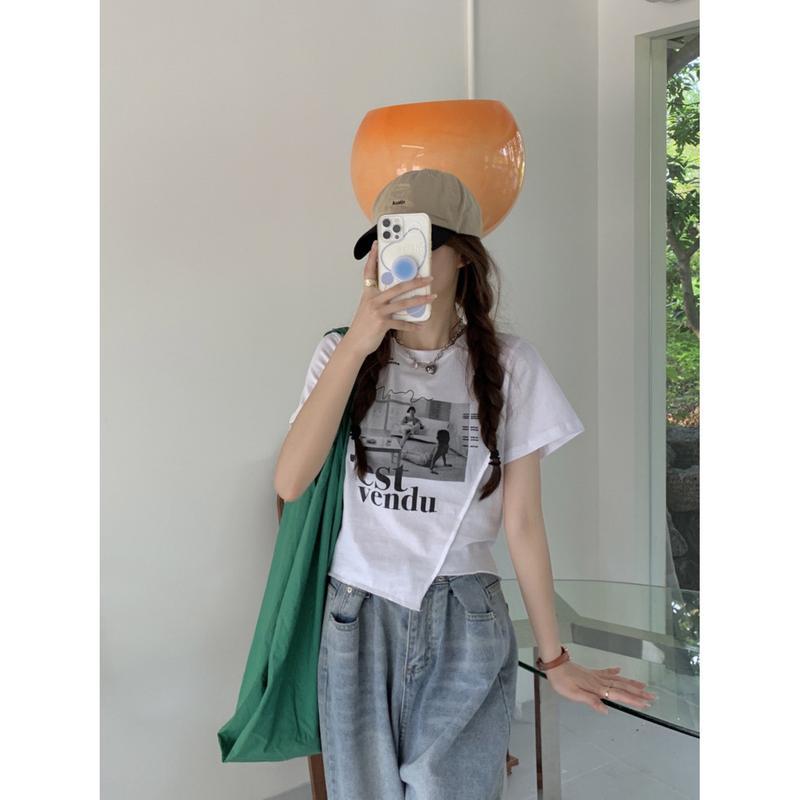 Tシャツ レディース 半袖 クロップド丈 韓国ファッション グラフィック