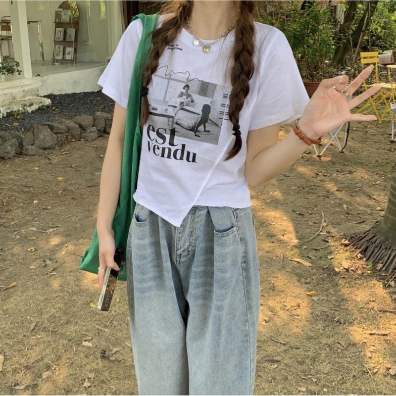 Tシャツ レディース 半袖 クロップド丈 韓国ファッション グラフィック