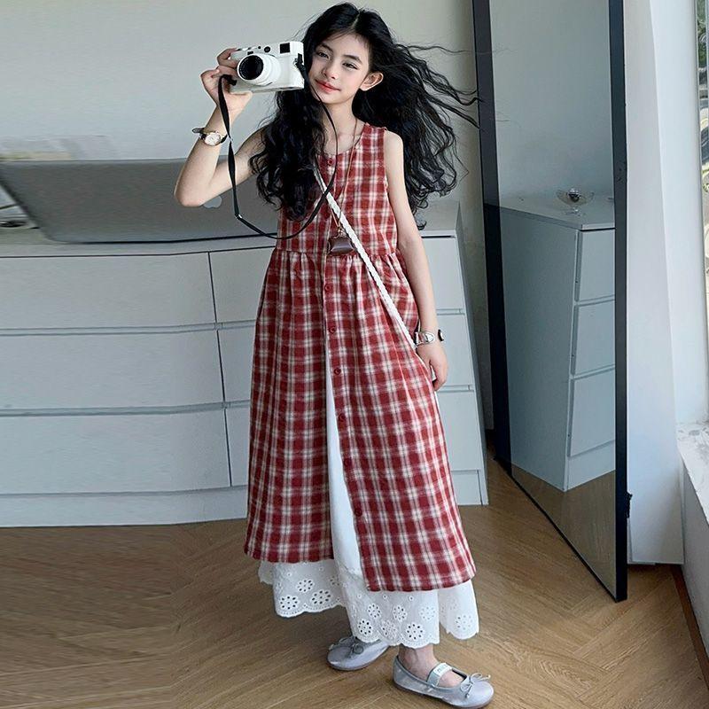 子供 女の子 ワンピース ギンガムチェック キッズ ドレス ノースリーブ
