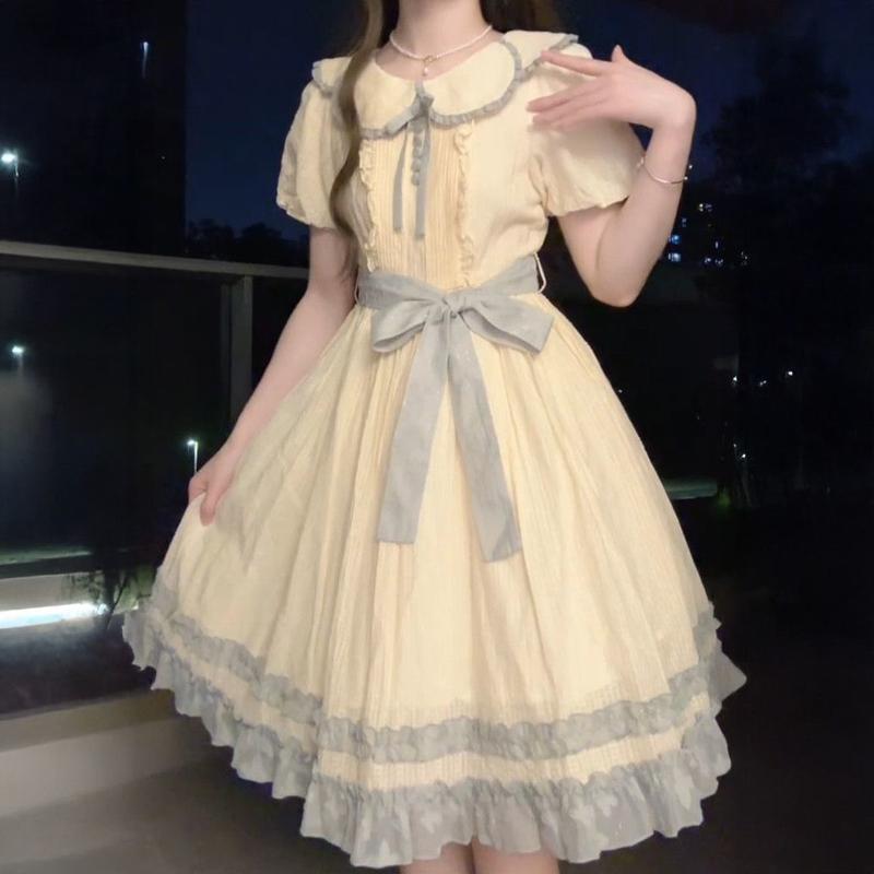 ワンピース レディース お姫様 ガーリー 清楚 半袖 フリル襟 