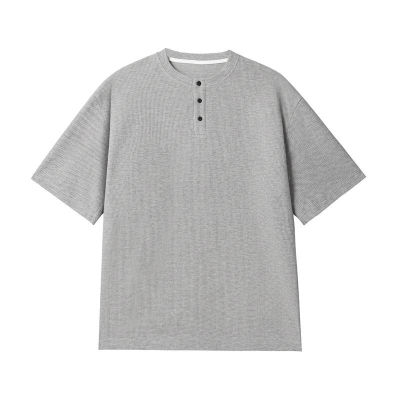 ヘンリーネック Tシャツ メンズ ワッフル 五分袖 オーバーサイズ 七分