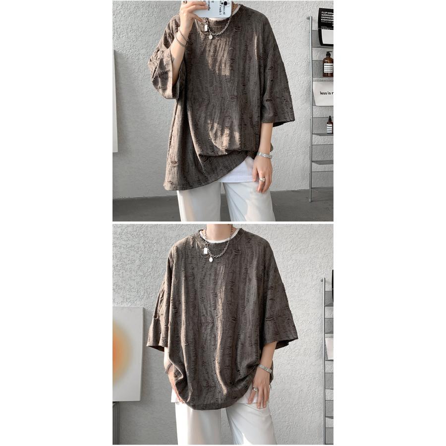 Tシャツ メンズ 半袖 オーバーサイズ カットソー ダメージ加工 ビッグ