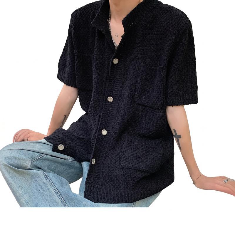 ✨新品タグ付き✨メゾンスペシャル　半袖　ニットシャツ　メッシュ　ローゲージ　完売 サマーニット メンズ 半袖 ニットシャツ 襟付き 透かし編み メッシュ