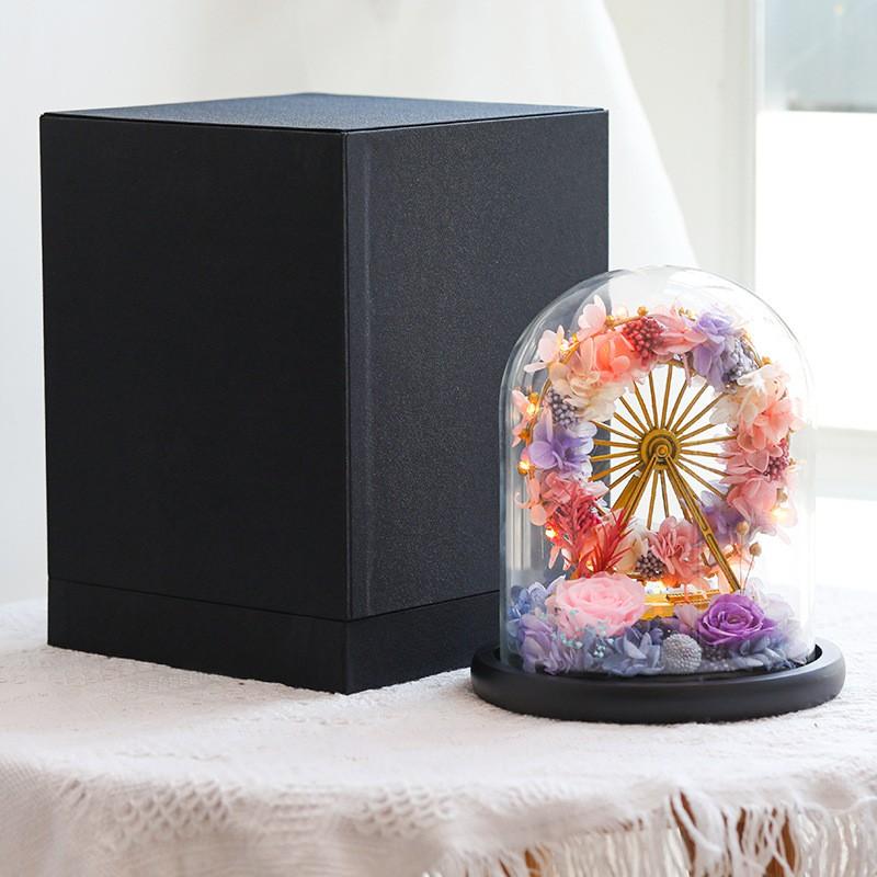 プリザーブドフラワー ガラスドーム 永遠の花 観覧車 モチーフ ローズ LEDライト付き プレゼント 造花 日常飾り 友達 友人 娘 男性_2