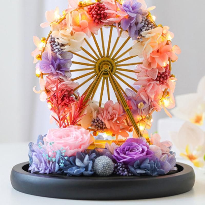 プリザーブドフラワー ガラスドーム 永遠の花 観覧車 モチーフ ローズ LEDライト付き プレゼント 造花 日常飾り 友達 友人 娘 男性_5