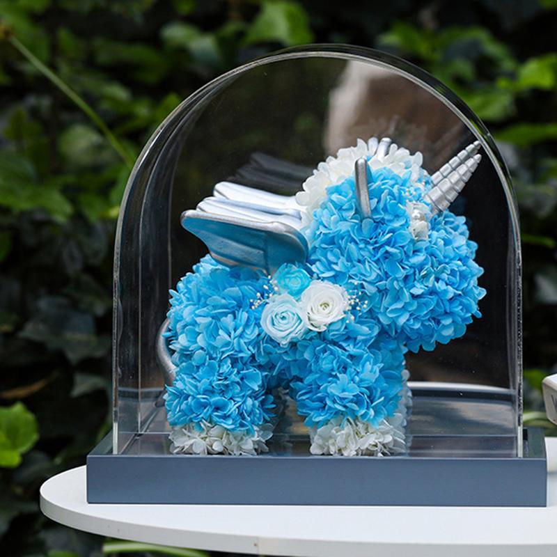 プリザーブドフラワー ユニコーン型 紫陽花 クリアホーン付き 枯れない花 ピンクハイドランジア お祝い ホワイトデー 誕生日 家族 友達_12