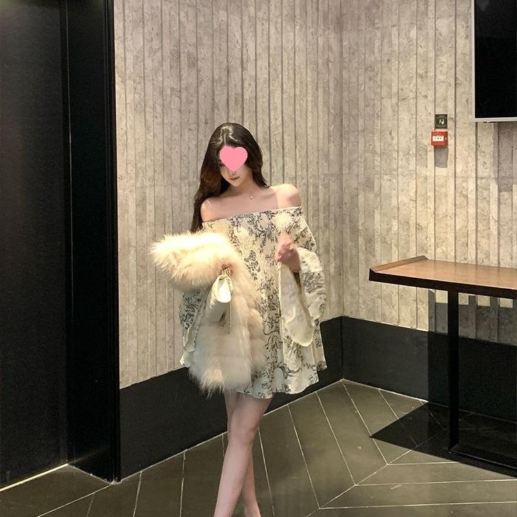 オフショルダー ワンピース レディース ロング 総柄 ボタニカル柄 ベル