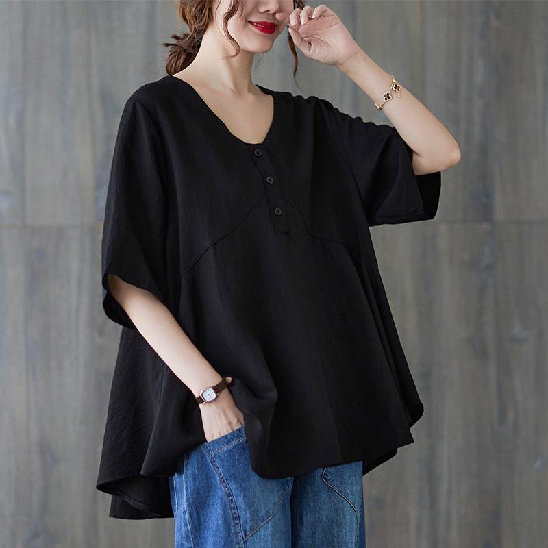 Tシャツ レディース ブラウス トップス Vネック ヘンリーネック 五分袖