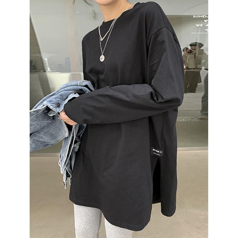 【24AW】エンフォルド★シャツレイヤード 長袖 チュニック カットソー/洗える ロンT レディース 長袖 Tシャツ オーバーサイズ サイドスリット 無地