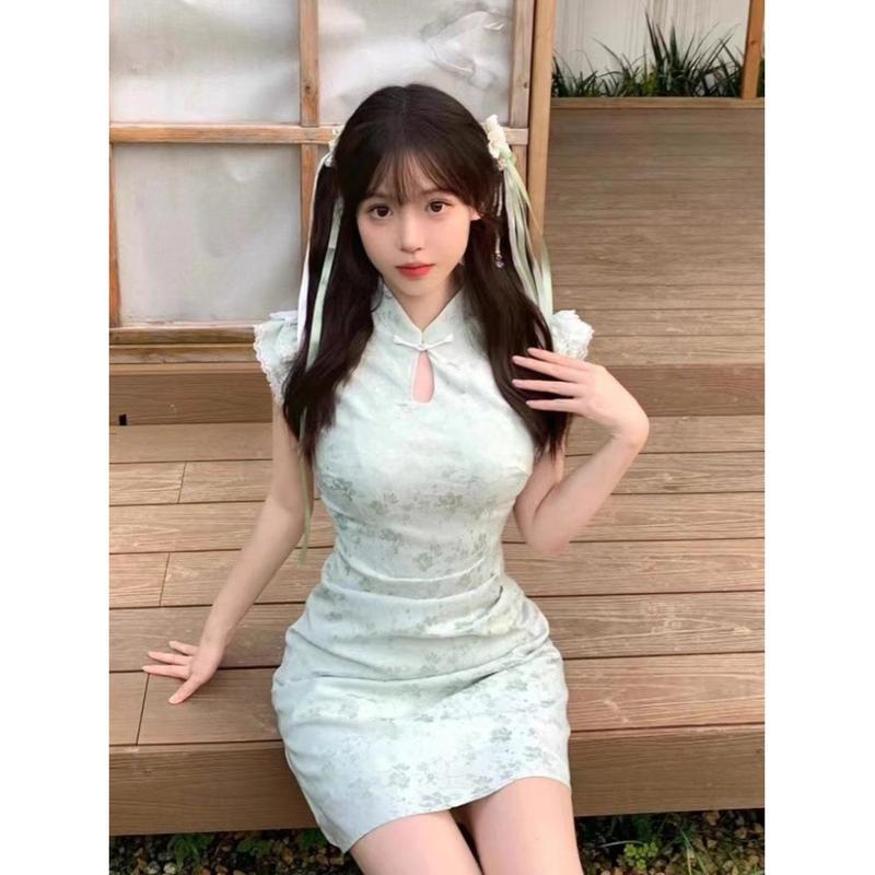 即購入OK！　アナスイ　半袖　ロシア風　チャイナ風　花柄ワンピース　サイズ4 チャイナドレス ワンピース レディース 中華風 モダン ミニ丈 半袖