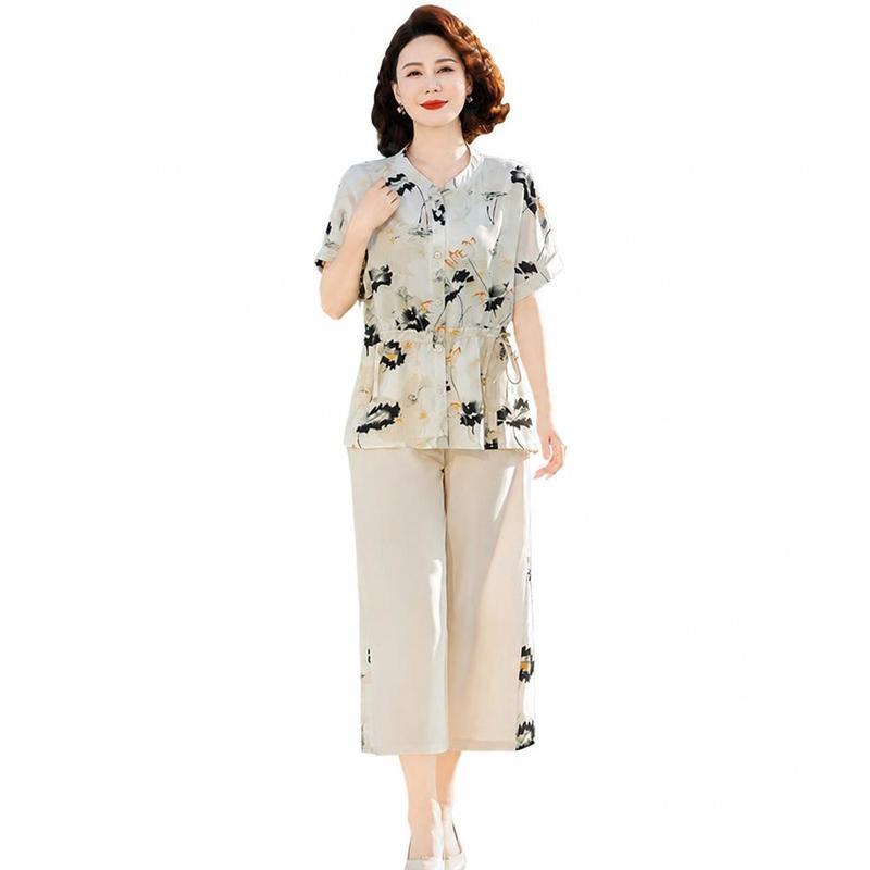 セットアップ レディースシャツ ロングパンツ 7分丈 夏 50代 60代 70代