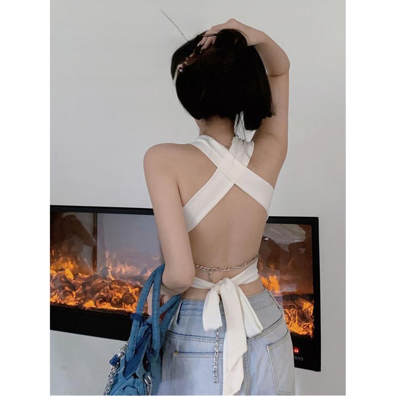 ホルターネック トップス セクシー クロスデザイン 深Vネック ショート