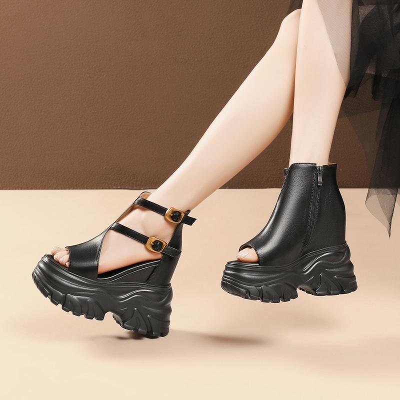 サンダル レディース 14cm サマーブーツ 厚底 ブーツサンダル 本革