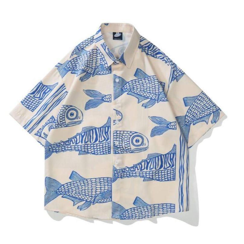 アロハシャツ メンズ 魚柄 さかな S-6XL 和風和柄 日式 ヴィンテージ