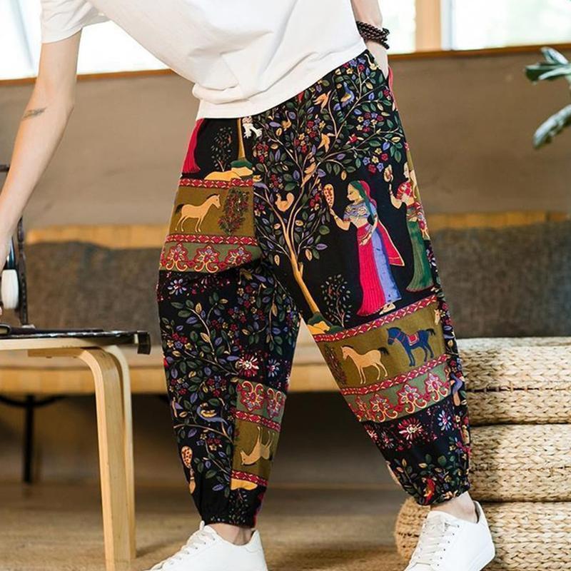 ガウチョパンツ アロハ風 花柄 サルエルパンツ メンズ ワイド