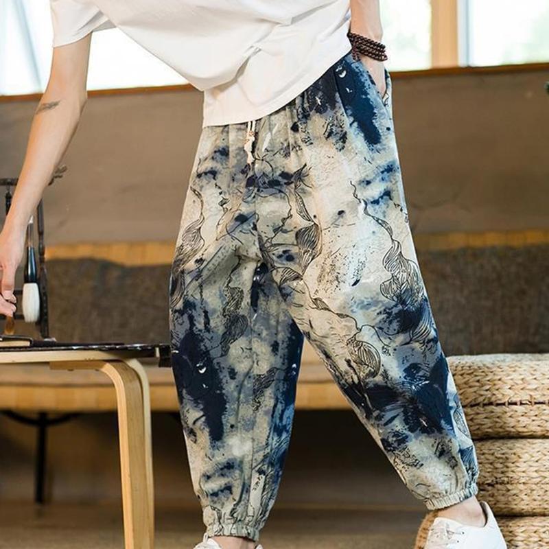 ガウチョパンツ アロハ風 花柄 サルエルパンツ メンズ ワイド