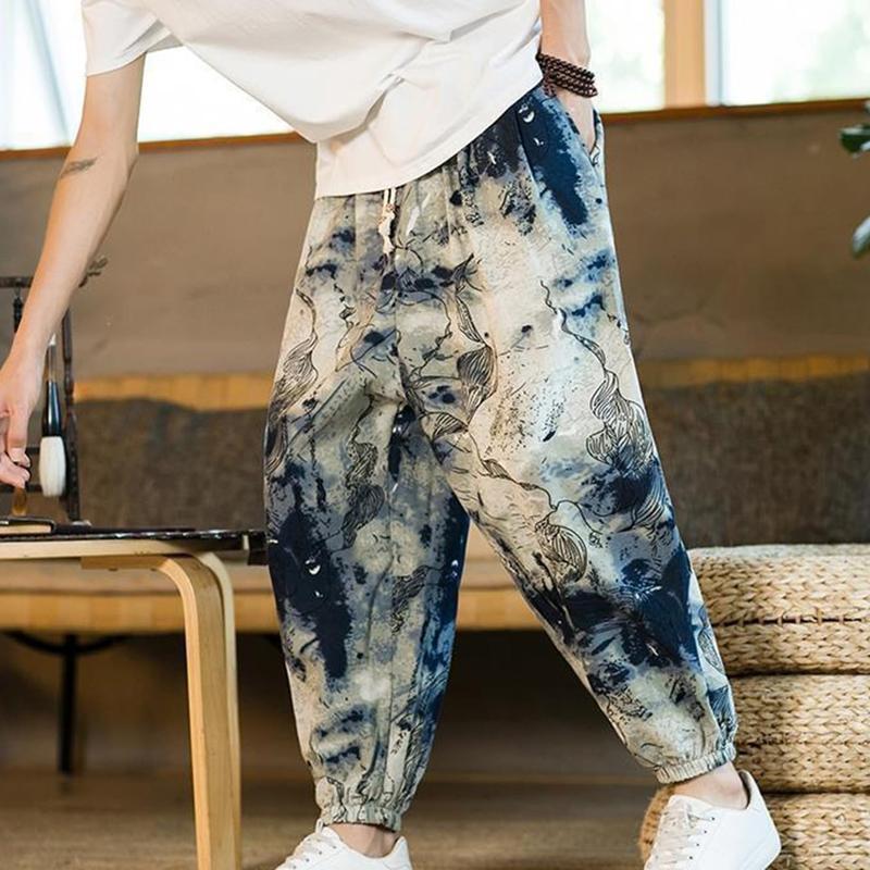 ガウチョパンツ アロハ風 花柄 サルエルパンツ メンズ ワイド