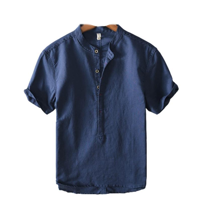 KAPITAL キャピタル ヘンリーネック リネンTシャツ 麻 半袖 レザー リネンシャツ 綿麻 ヘンリーネック Tシャツ メンズ 夏 半袖シャツ 立ち