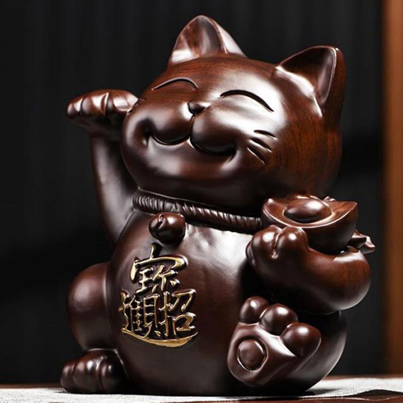 招き猫 置物 おしゃれ 金運・招福 木製 木彫り 置き物 マスコット 