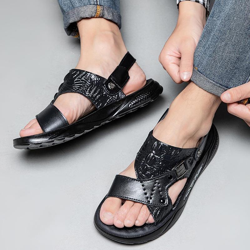 メンズ ビーチサンダル クロコの型押し レザーサンダル ワニ柄 2way