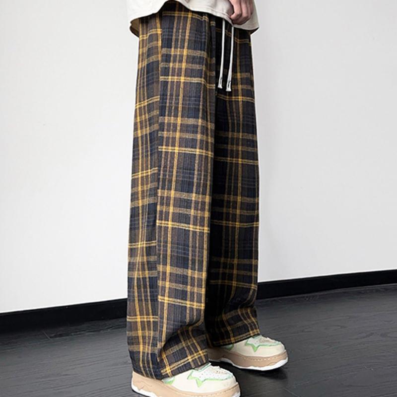 ワイドパンツ メンズ ロングパンツ チェック レトロ リラックス