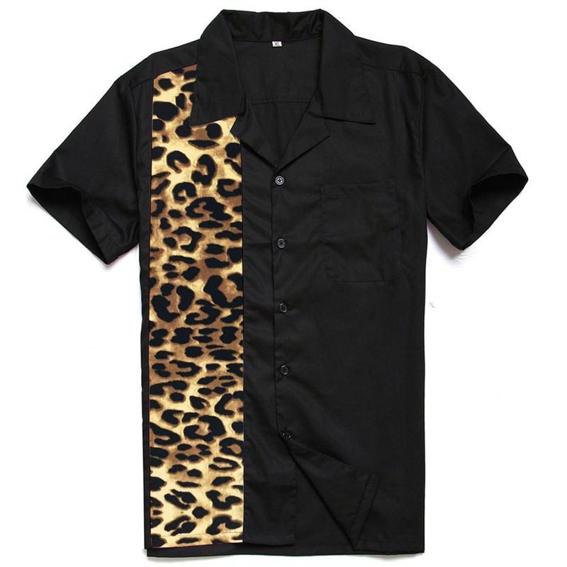 Bogey Boys 日本未入荷レオパード柄 シャツL ヒョウ柄シャツ メンズ 切り替え シャツ ラペル レオパード柄 欧米風