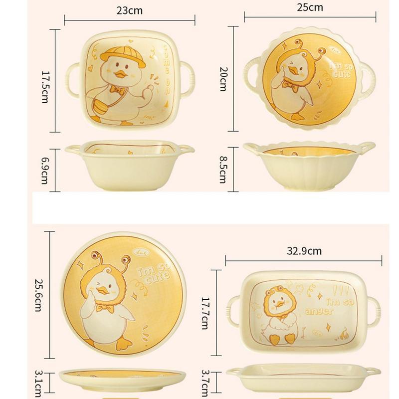 212--⭐販売済品❤️デザインサンプル⭐プードルちゃん柄❤️留具付BOX⭐ 食器セット お皿 碗 2個・4個セット アヒル ダック柄 鴨 イエロー