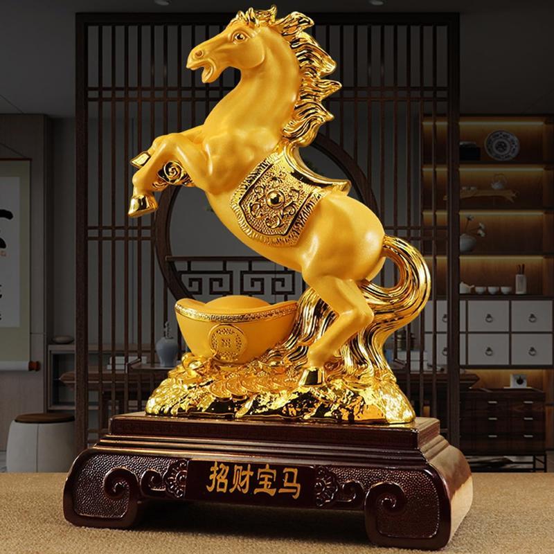 風水グッズ 馬像 元寶 樹脂彫刻 干支 午 金運グッズ 財運 縁起物 台座