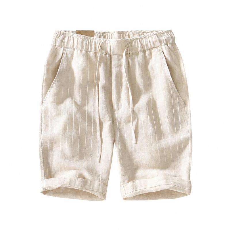 ハーフパンツ メンズ ショートパンツ ストライプ柄 綿麻 リネン 短パン