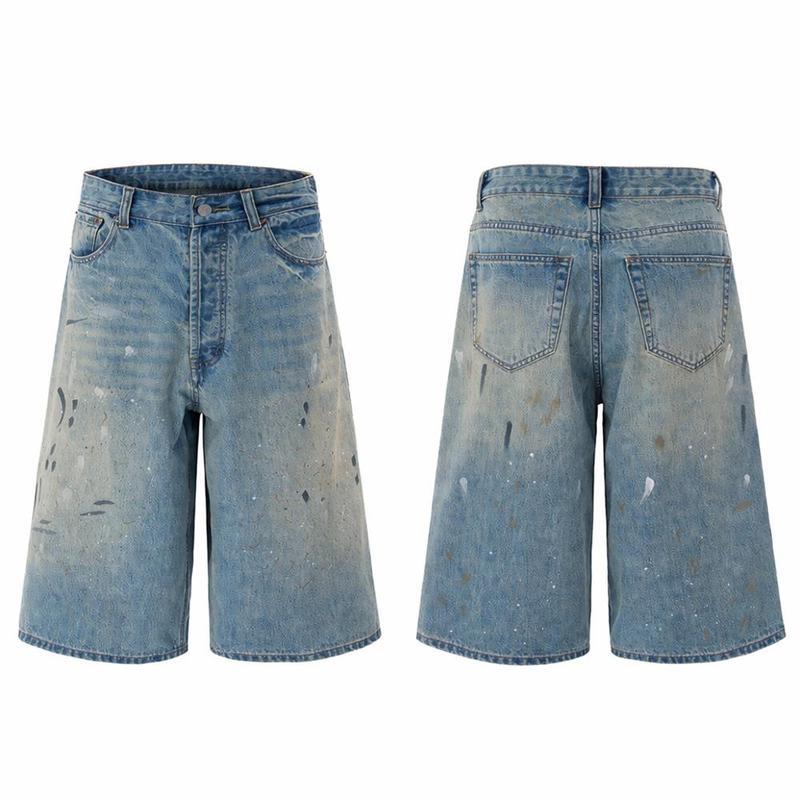 デニムパンツ 七分丈 メンズ ワイド ジーンズ ペンキ飛ばし 加工 