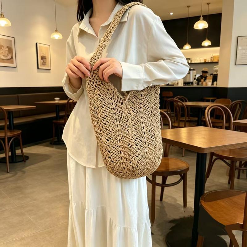 編みバッグ クロシェ ショルダー メッシュ 透かし編み トートバッグ