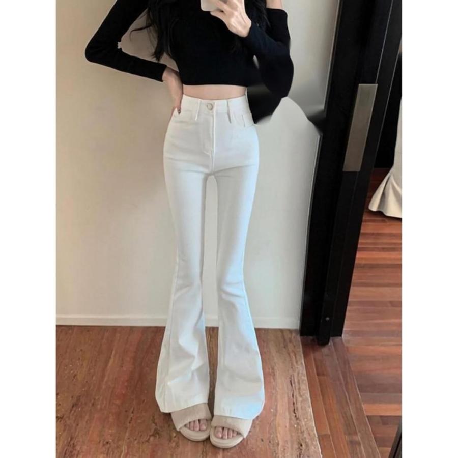 フレアパンツ レディース デニム ハイウエスト 美脚 脚長 ブーツカット 