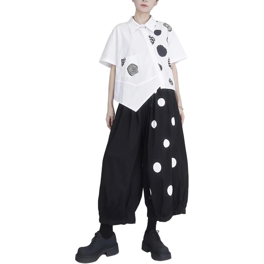 ワイドパンツ レディース サルエルパンツ ドット柄 水玉