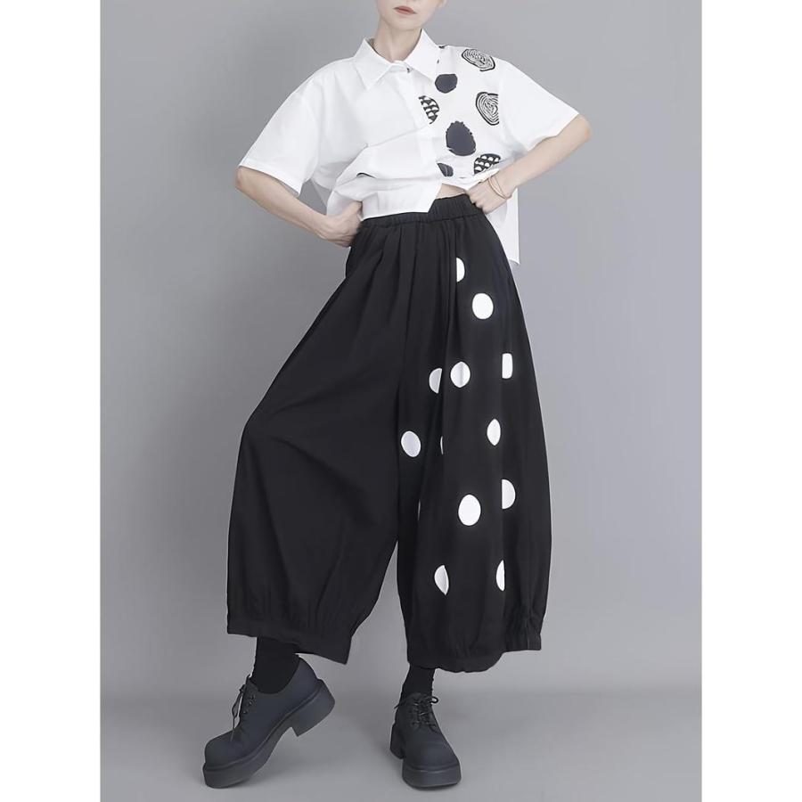 ワイドパンツ レディース サルエルパンツ ドット柄 水玉