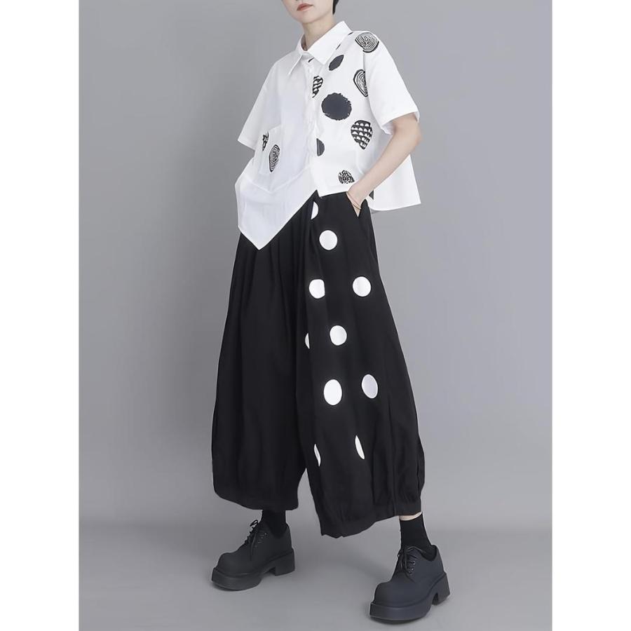 ワイドパンツ レディース サルエルパンツ ドット柄 水玉
