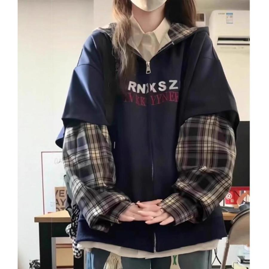 BURTON スノーボードウェア S チェック パーカー 重ね着風 パーカー レディース ジップアップ 重ね着風 チェック柄 切り替え
