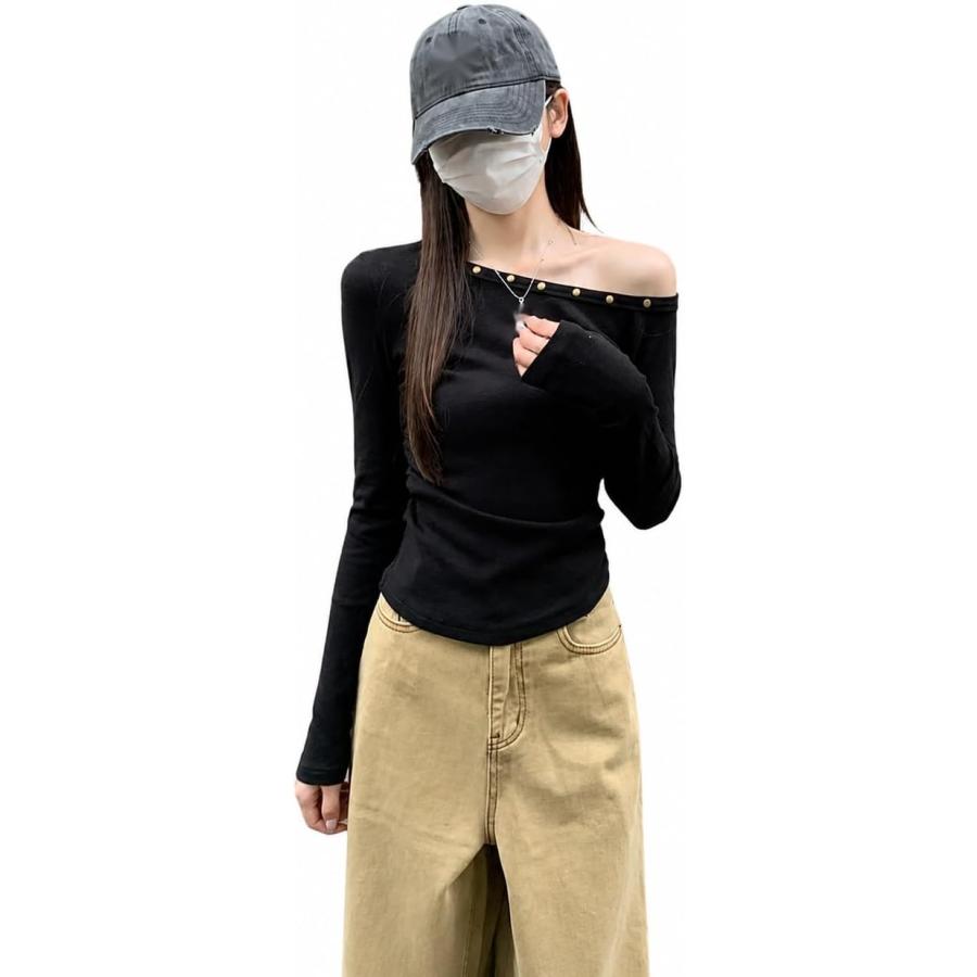 d.i.a. トップス カットソー 長袖 肩出し ロンＴ 平成ギャル オフショルダー カットソー 長袖 Y2K ストリート 肩出し スタッズ