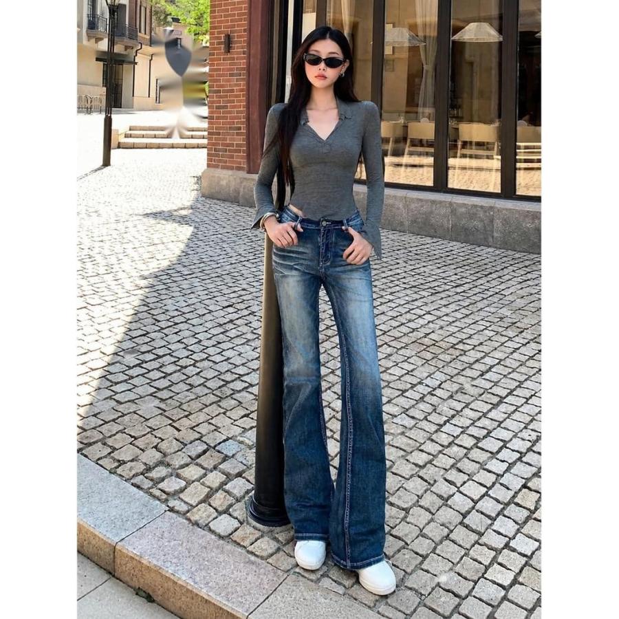 デニムパンツ レディース ローライズ ジーンズ 美脚 ヴィンテージ
