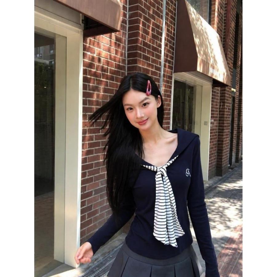 セーラーカラー カットソー レディース 長袖 Tシャツ セーラー風
