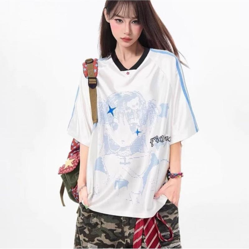 ゲームシャツ レディース Y2K ストリート系 Tシャツ 半袖 Vネック