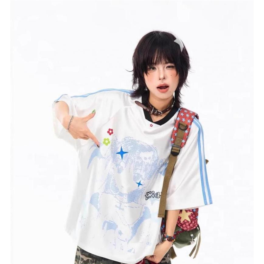 ゲームシャツ レディース Y2K ストリート系 Tシャツ 半袖 Vネック