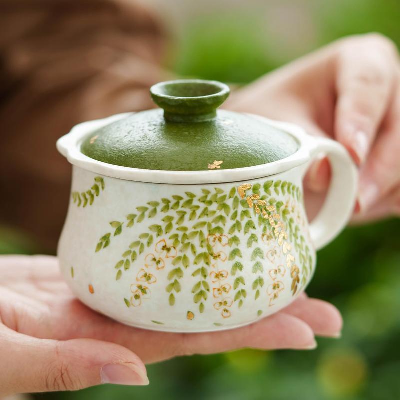 蓋付き湯呑み おしゃれ 陶器 蓋付きマグカップ 藤の花 和柄 ティー