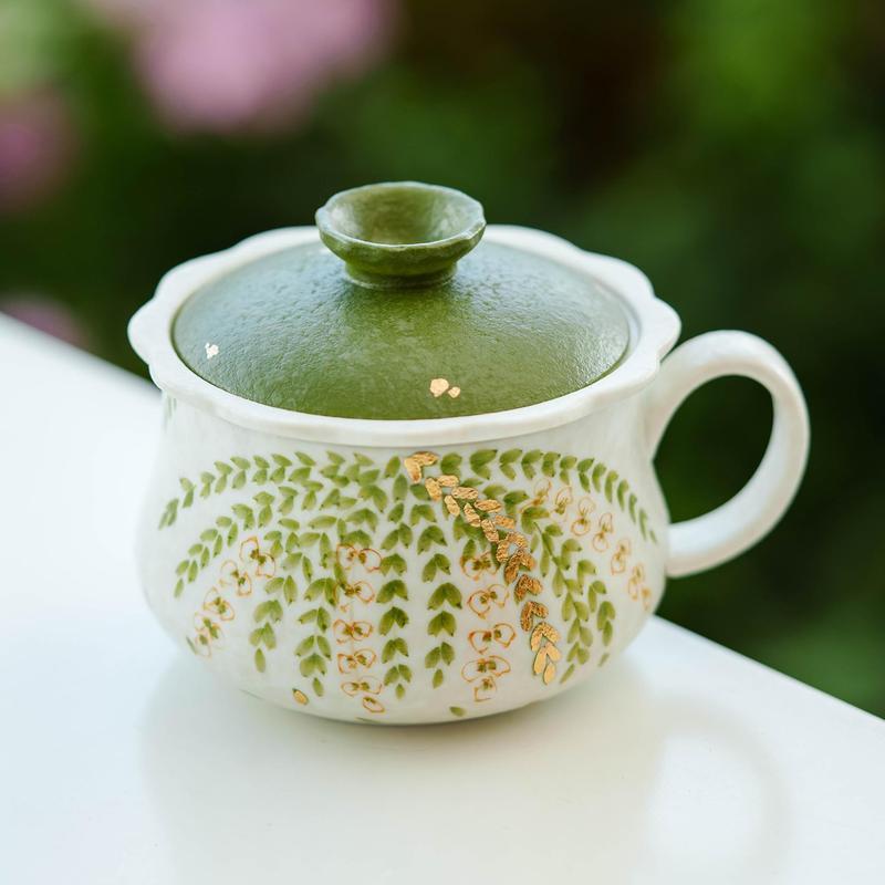 蓋付き湯呑み おしゃれ 陶器 蓋付きマグカップ 藤の花 和柄 ティー