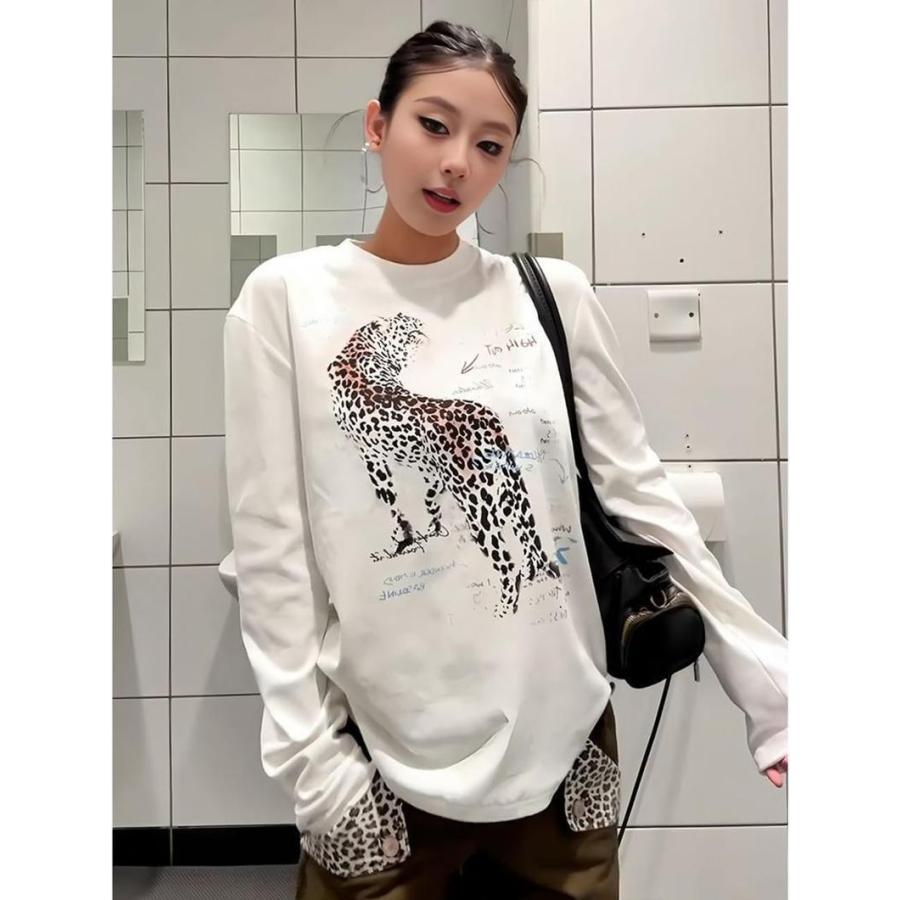 ロングTシャツ レディース ロンT レオパード ヒョウ柄 プリント