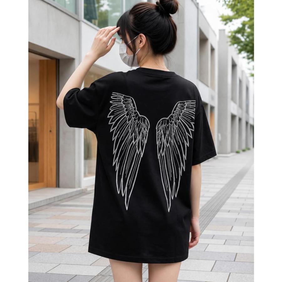 Tシャツ 半袖 バックプリント 天使の羽 オーバーサイズ メンズ